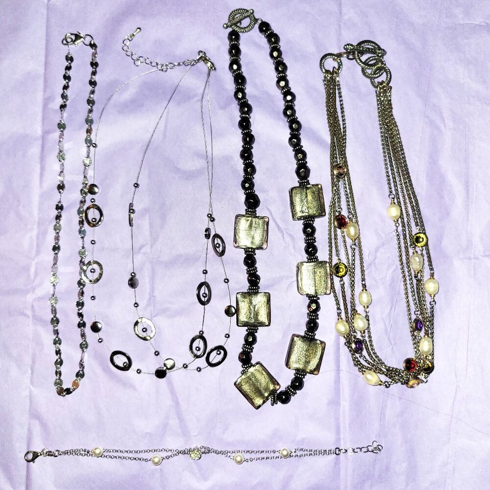 Bundle of Silver Toned Necklaces/Bracelet